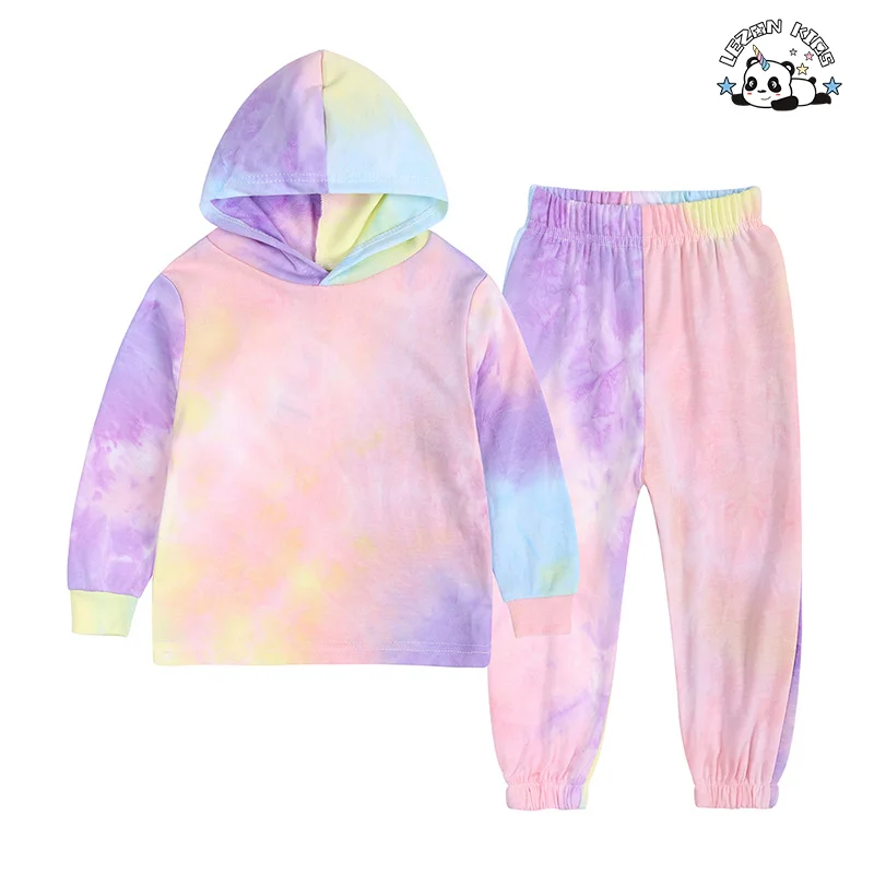 LEZONKIDS - Customized Hot Sale Tie Dye Printed Tops and Pants 2 Pcs Suit Boys Hoodie Set for Kids Clothing